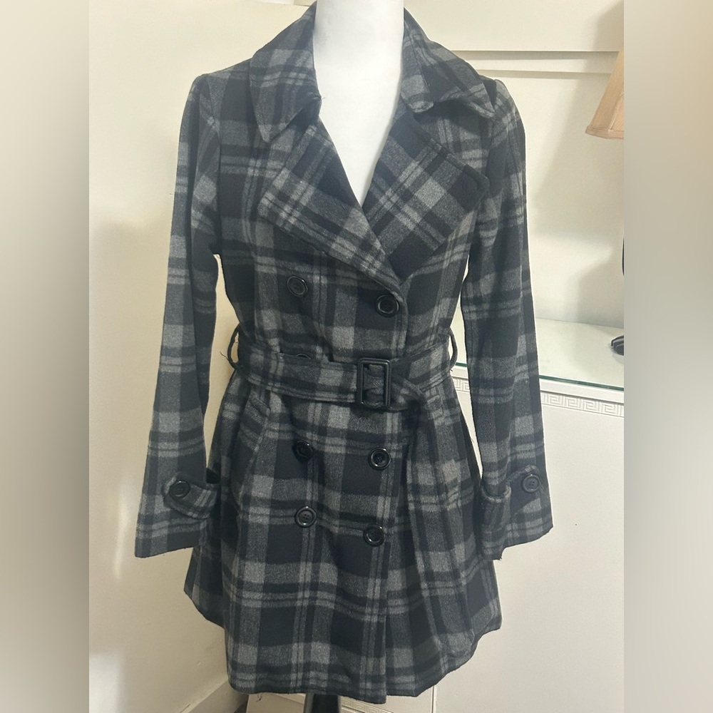 Plaid Double-Breasted Women's Coat Medium